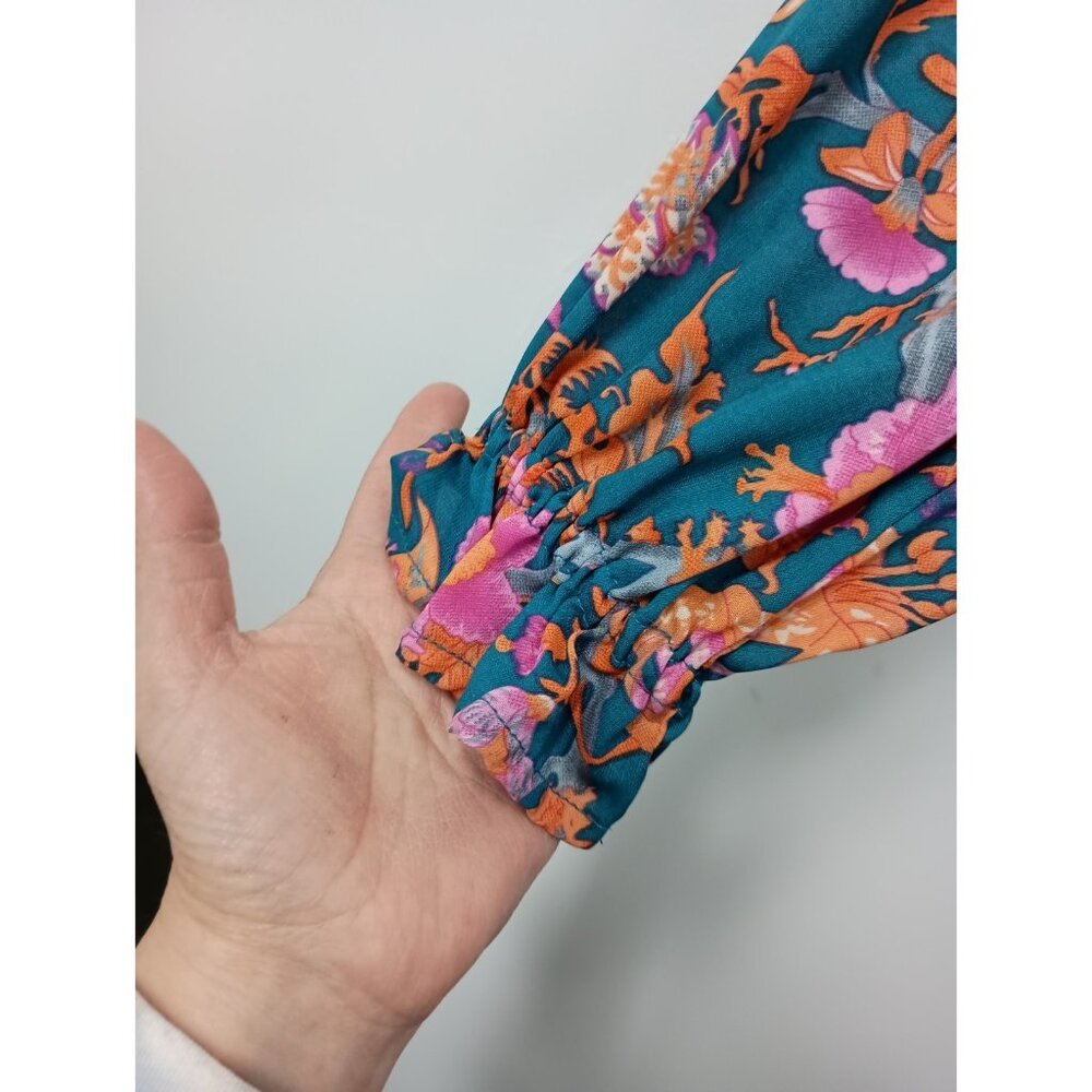 Anthropologie Boemo BOHO Maxi Dress Womens Small Blue Pink Floral Tiered Ruffle - Picture 5 of 13